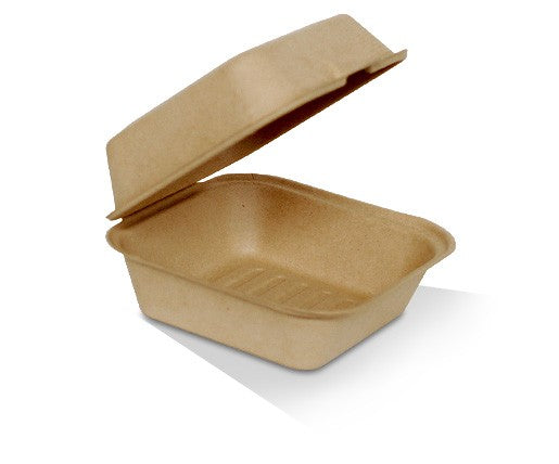 Clamshell Sugarcane Unbleached Hamburger - 6"