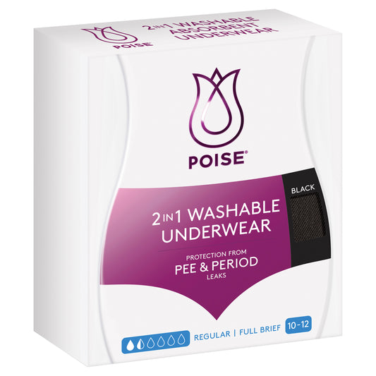 POISE® 2IN1 BLACK BRIEFS 10/12